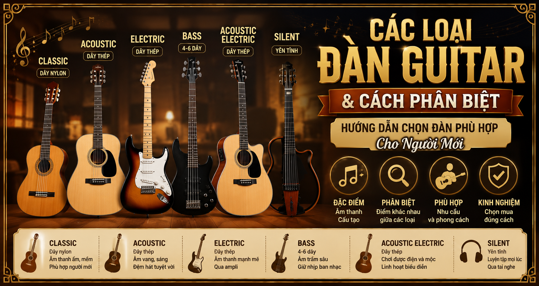 Các Loại Đàn Guitar Và Cách Phân Biệt – Hướng Dẫn Chọn Đàn Phù Hợp Cho Người Mới